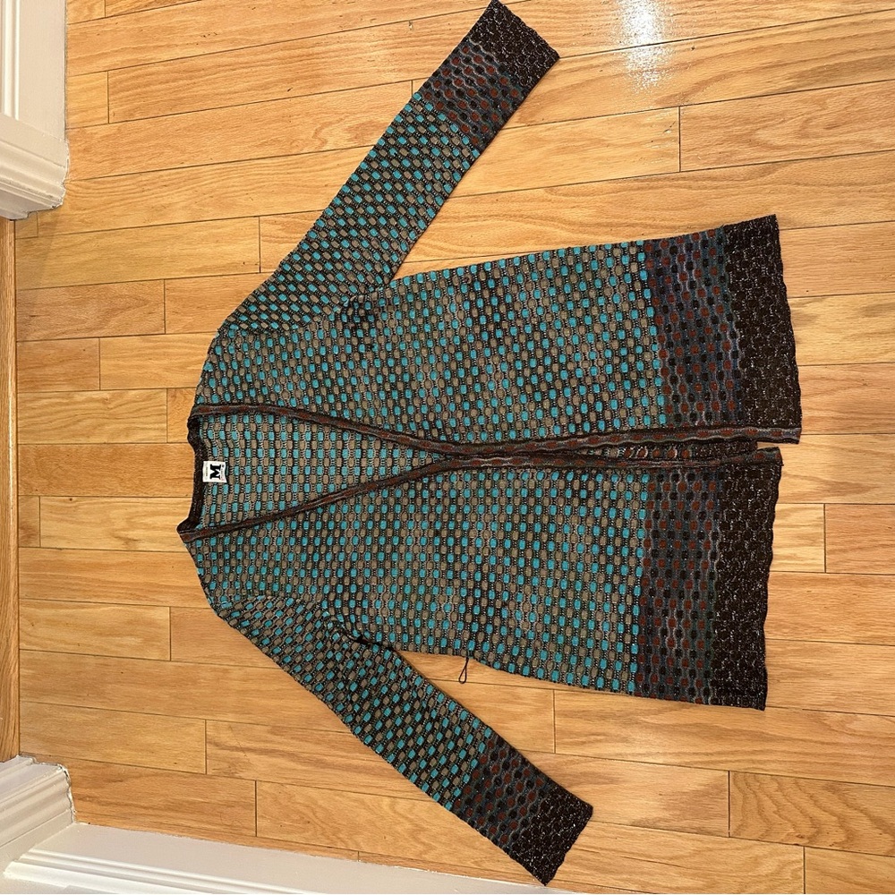 M by Missoni Blue and Brown Geometric Cardigan
